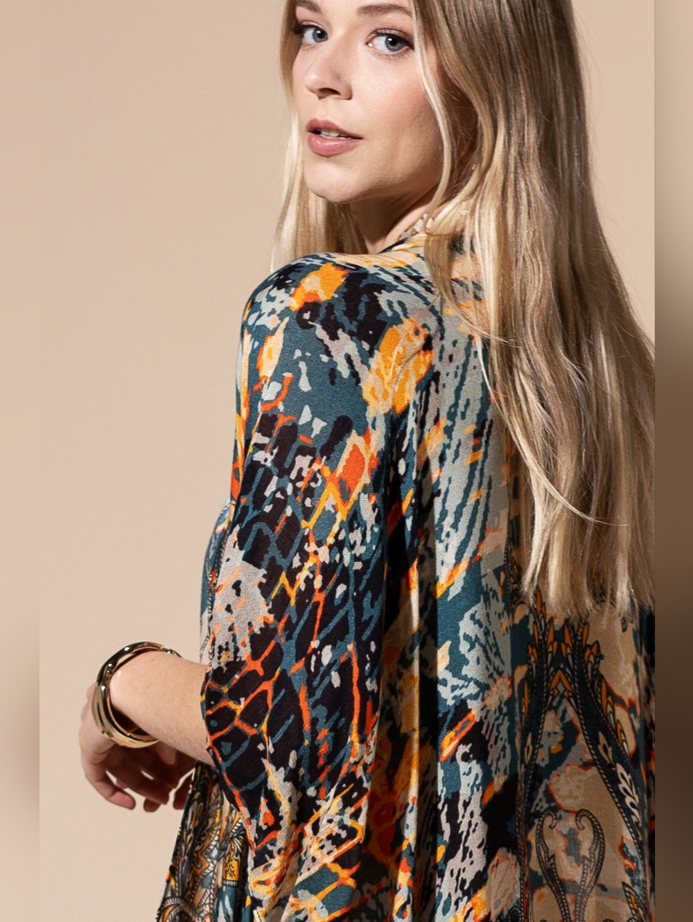 Stunning & Artfully Printed Kimono / Swimsuit Coverup Intricate Paisley Motifs - Picture 3 of 7